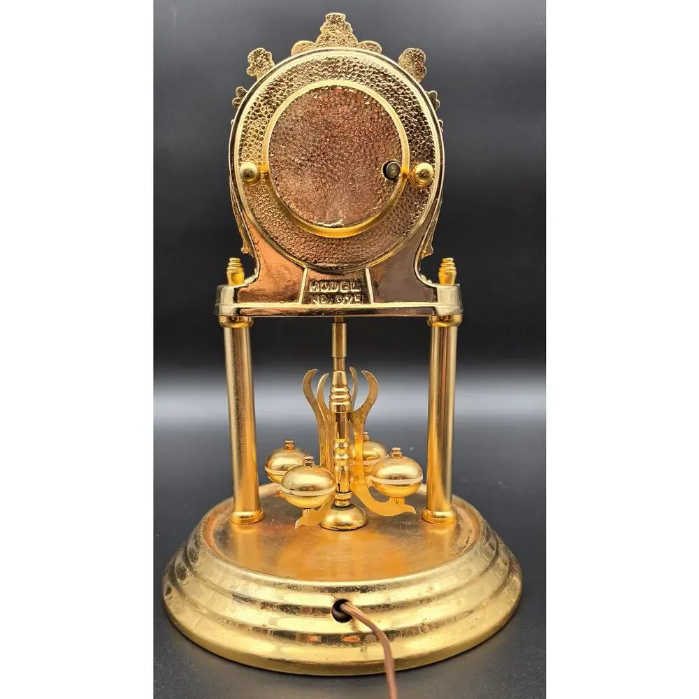 Vintage United Model 975 Brass Anniversary Clock w/ Glass Dome Works - Rare